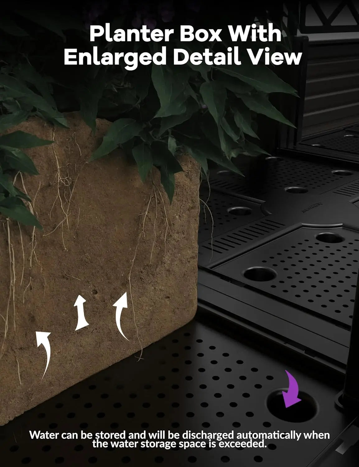 HiMISS Plastic Plant Box With Metal Trellis Bed Outdoor