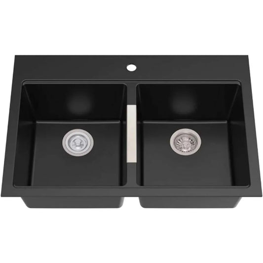 XMSJ Quarza Granite Sink Drop In 50 50 Double Bowl