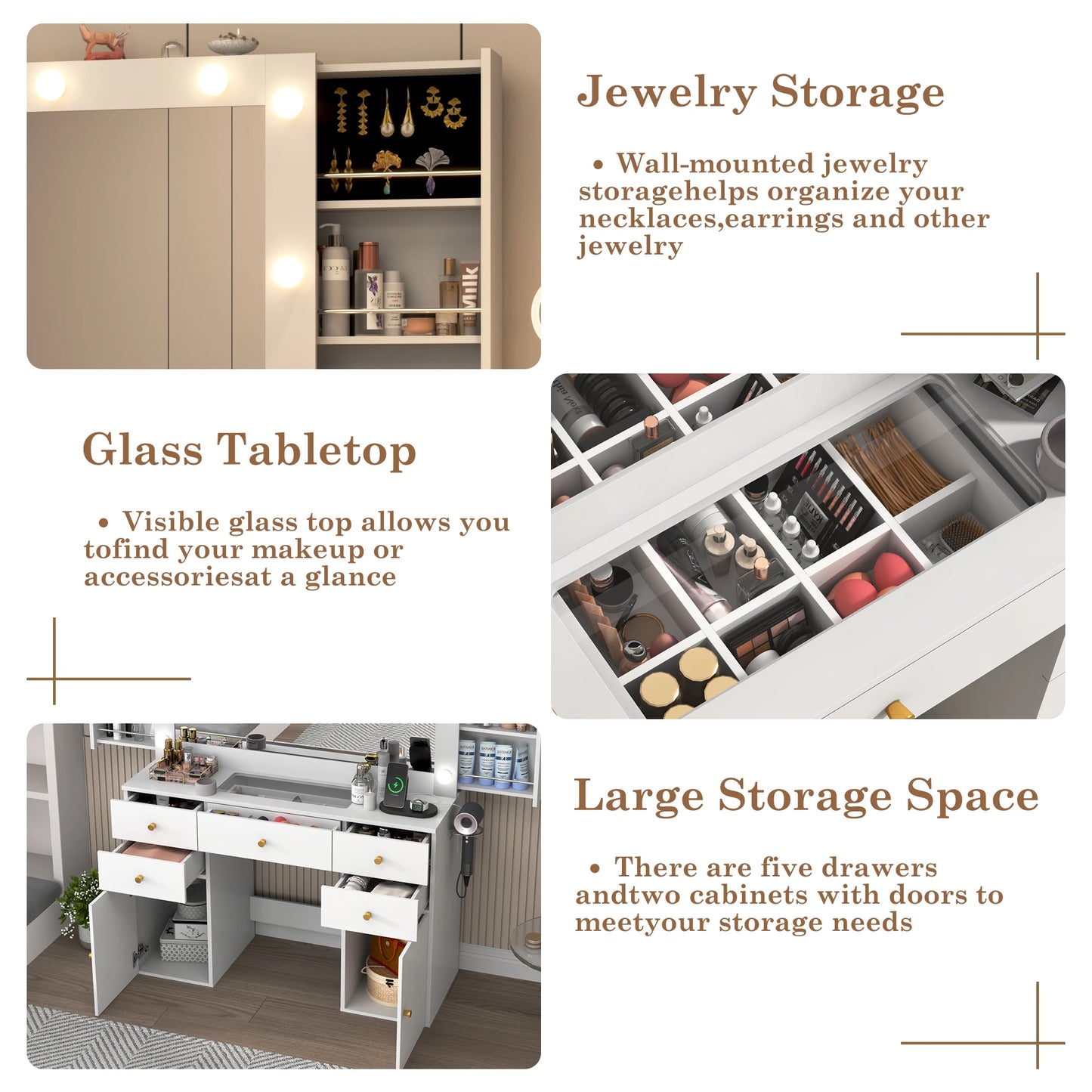 QiaoShiRen Vanity Desk With Lighted Mirror And Power Outlet