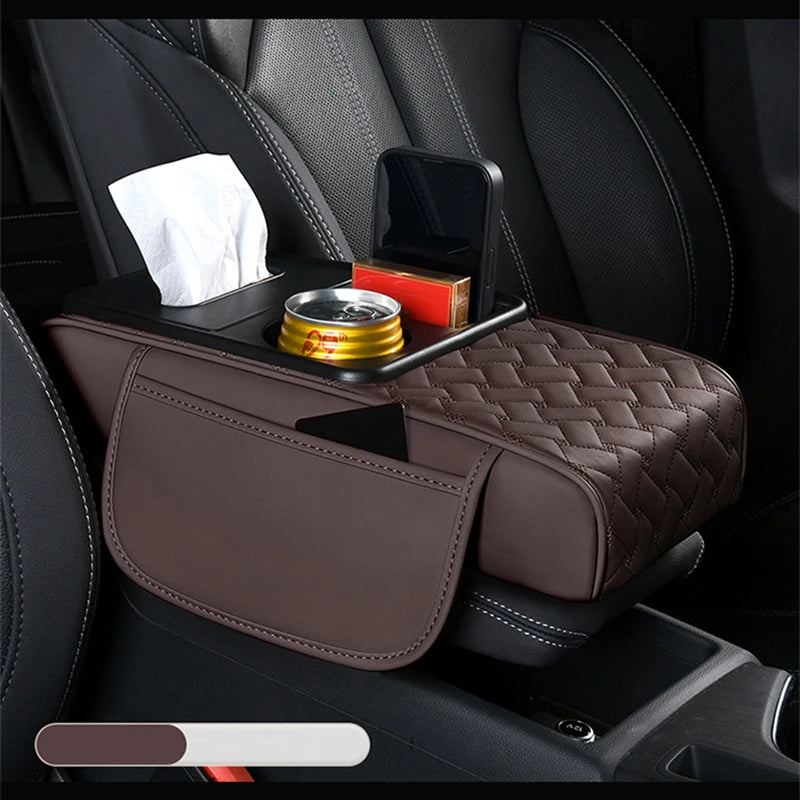 Multifunctional Leather Car Armrest Storage Box Cushion Pad