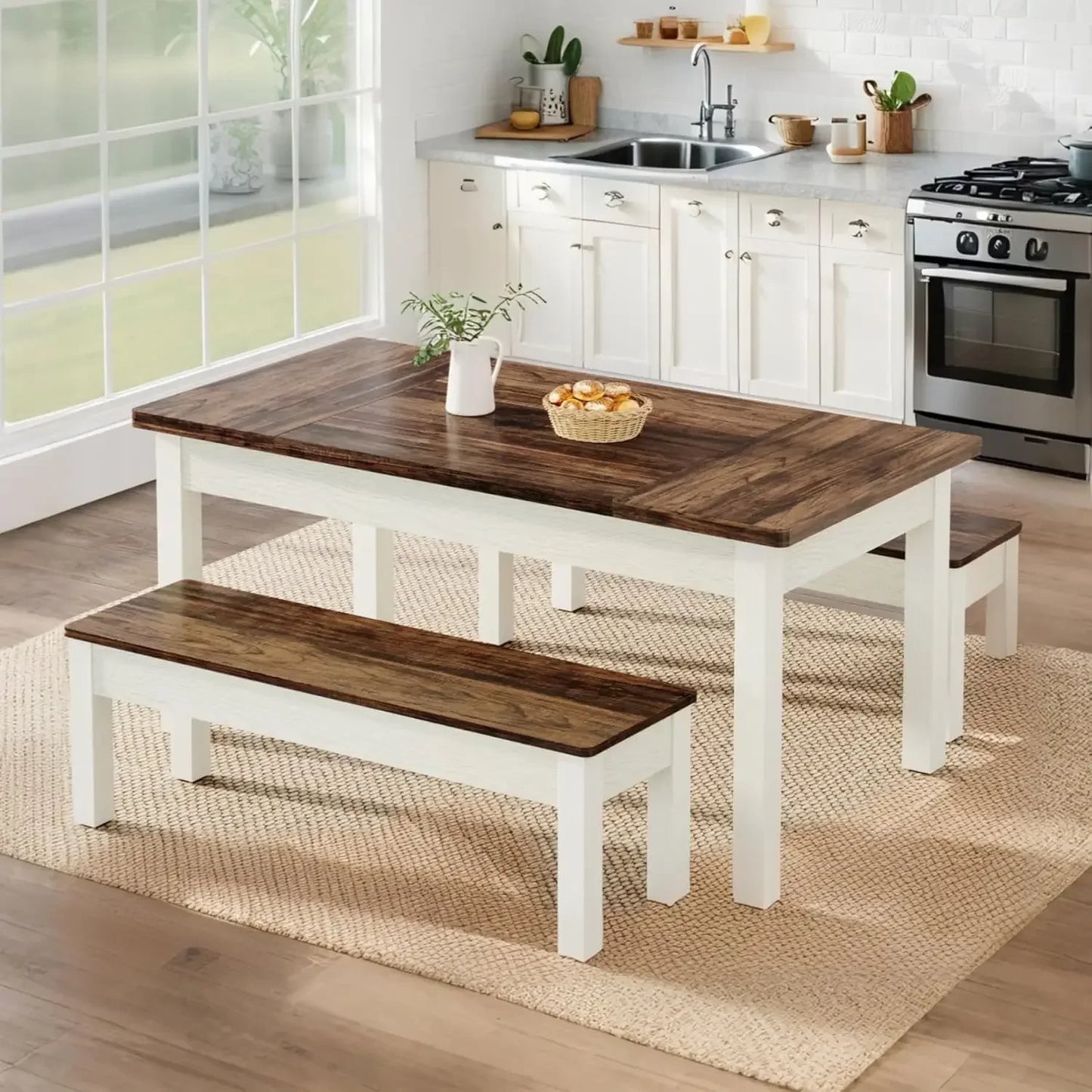 Little Tree Farmhouse Dining Table Set for 4-6 Benches