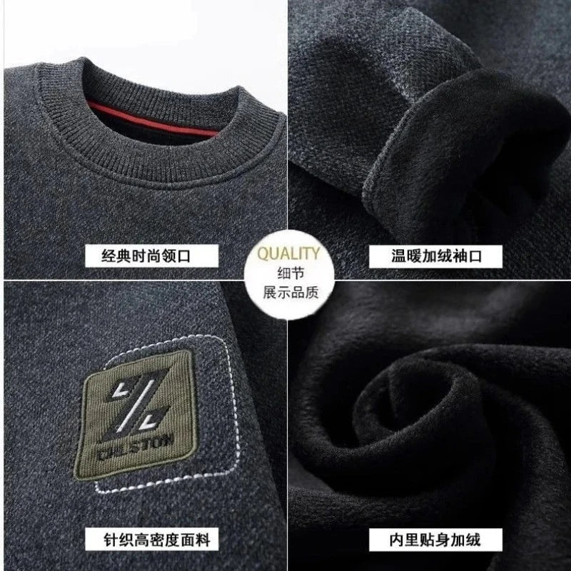 ZHUOFUCN Men's O-Neck Sweatercoat Plush Fleece Lined Autumn Winter