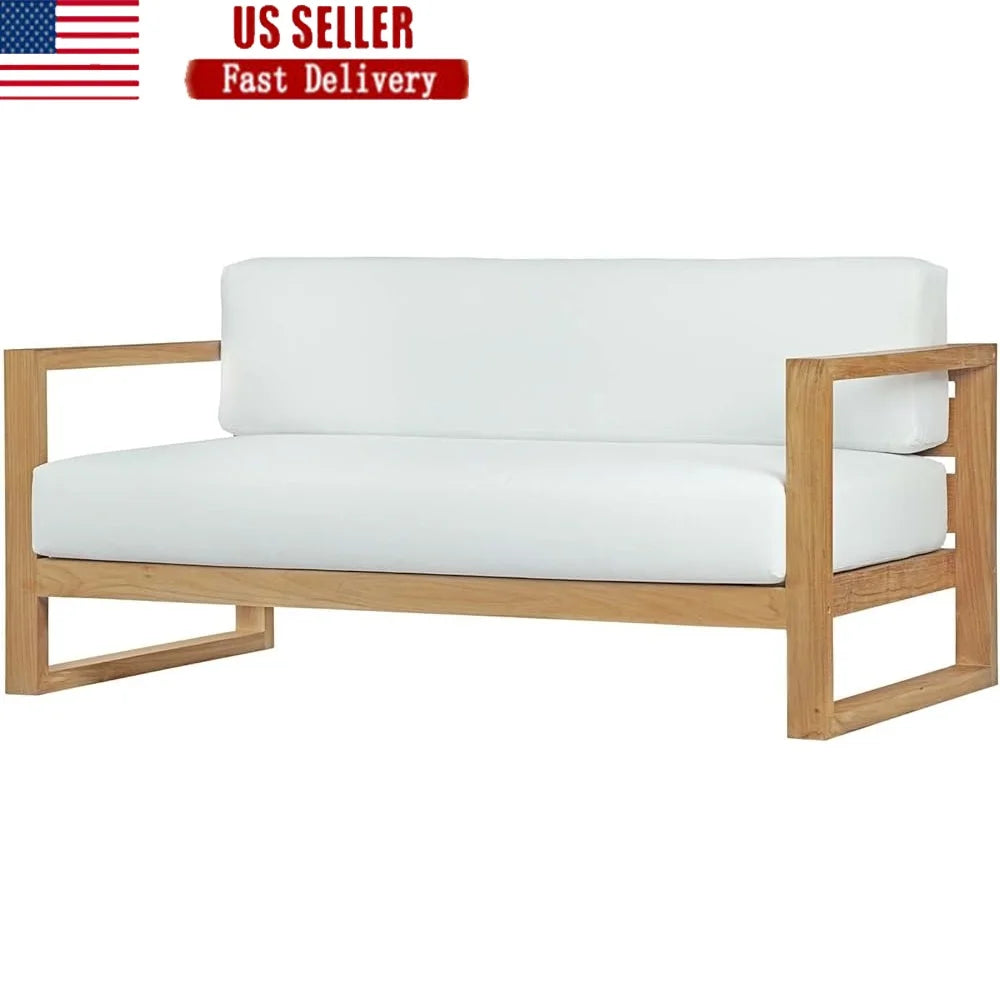 Teak Wood Outdoor Patio Sofa Loveseat with Cushions