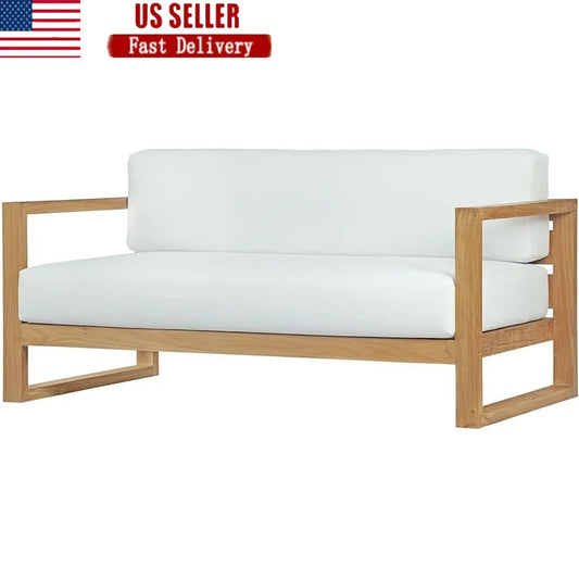 Teak Wood Outdoor Patio Sofa Loveseat with Cushions