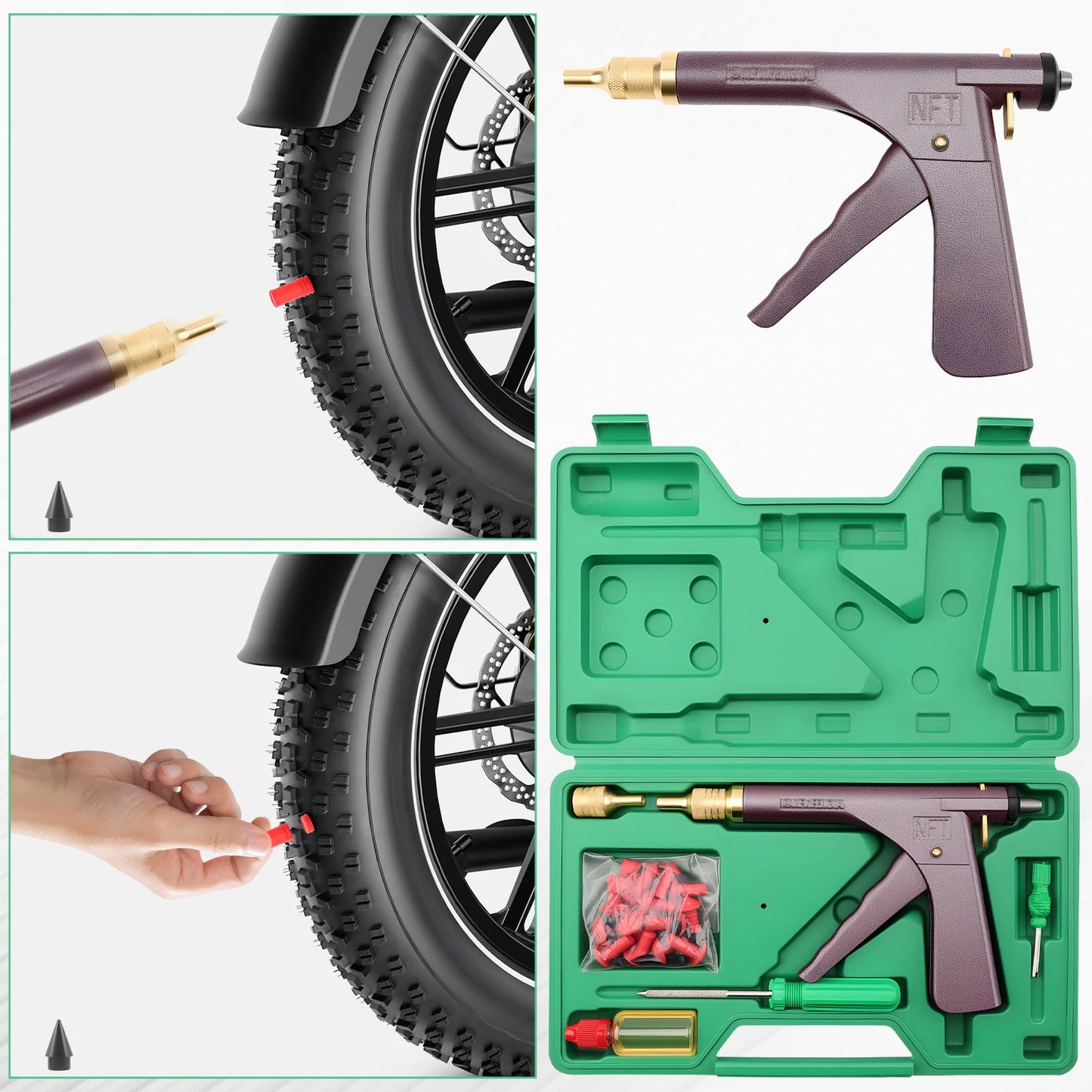 Tubeless Tire Repair Kit For Auto Motorcycle Car Puncture Plug Vacuum Gun