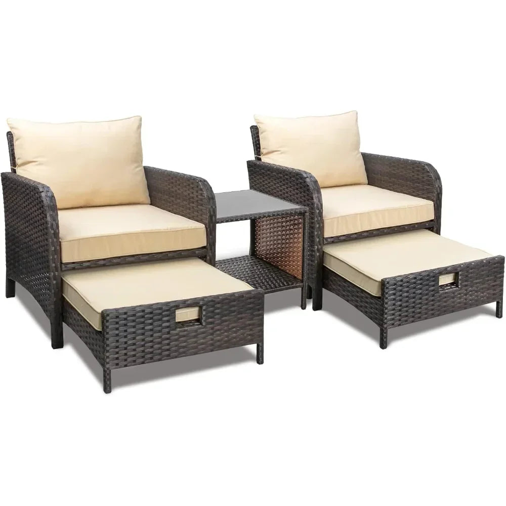 General 5 Piece Patio Conversation Set PE Wicker Furniture