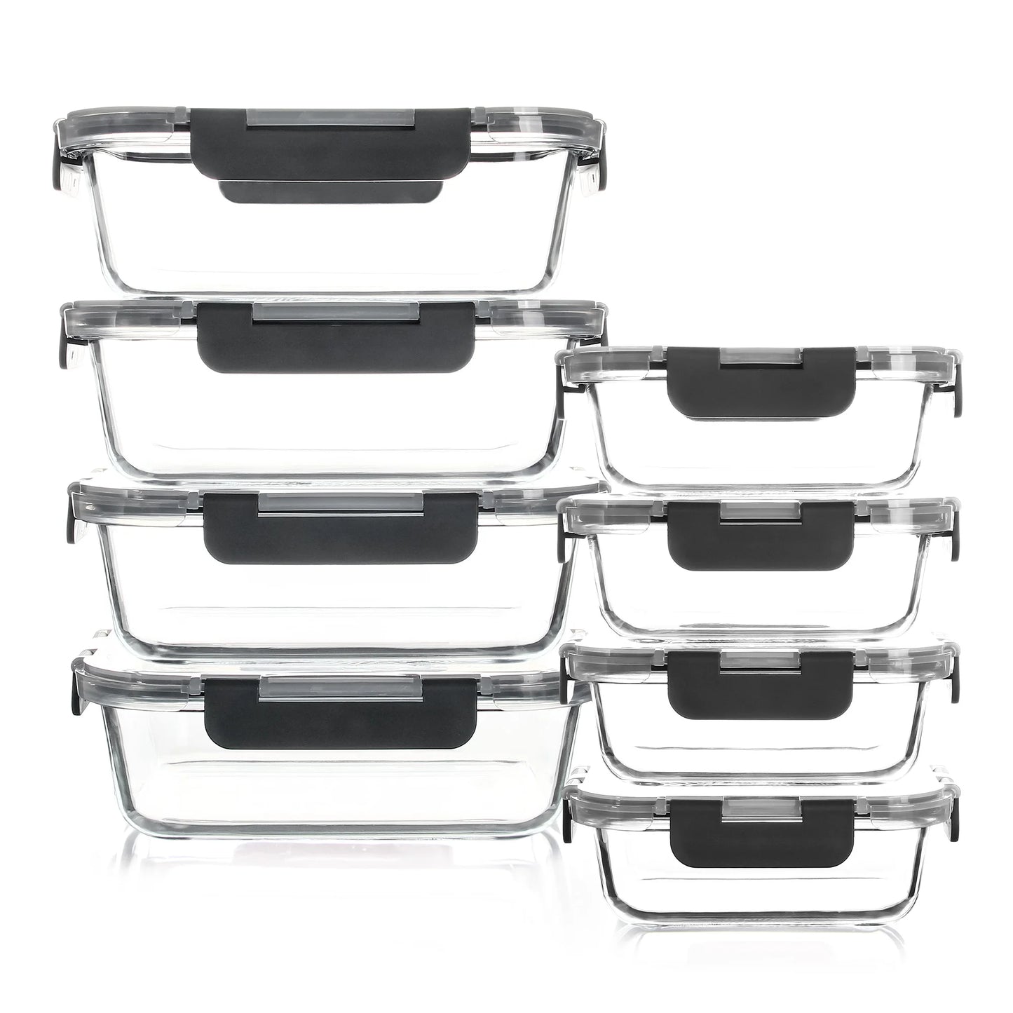 8 Piece Glass Food Storage Containers Set BPA Free Leakproof Microwave and Oven Safe Borosilicate Glass Lock Lid