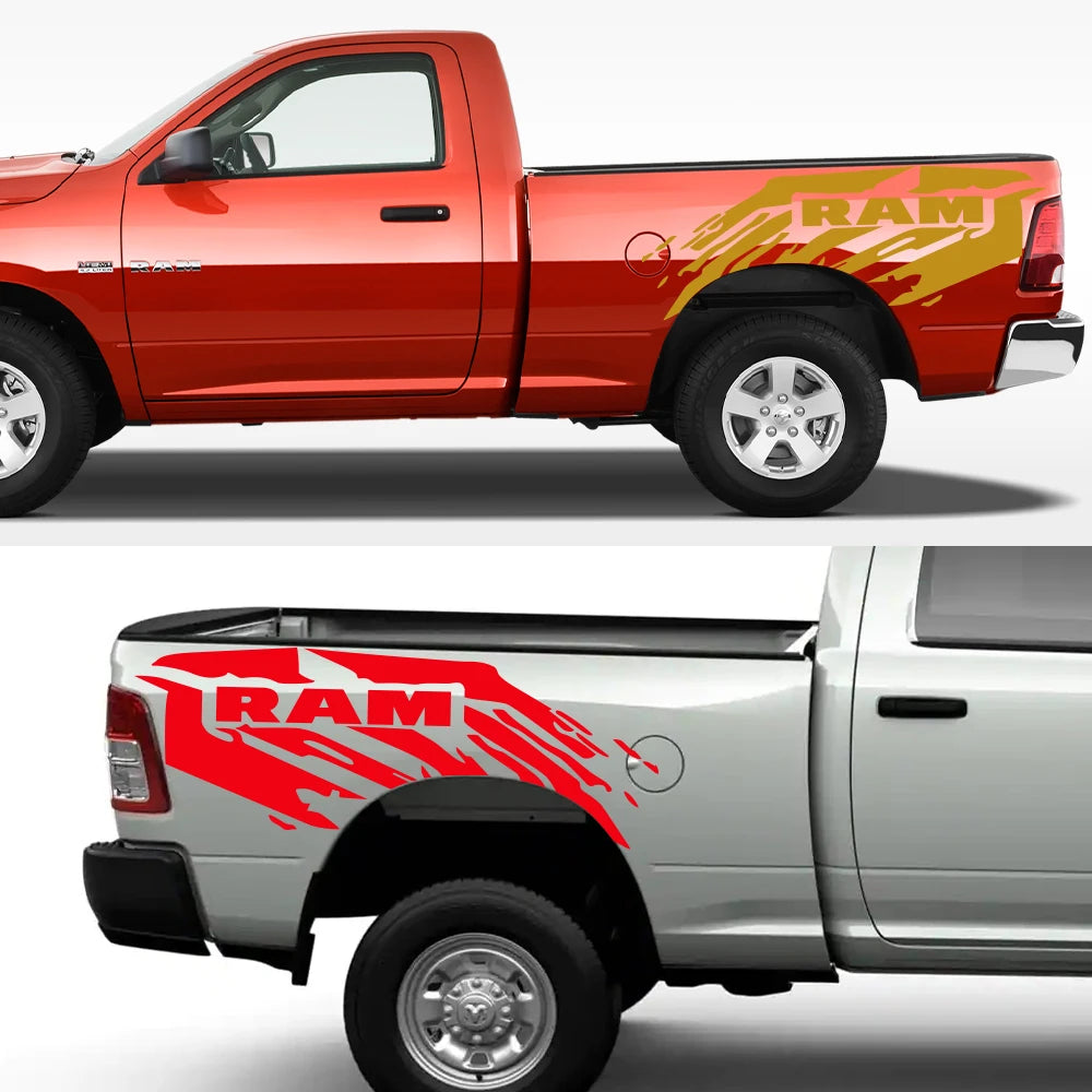 2Pcs Pickup Splash Stripes Bed Stickers For Dodge RAM Hemi 1500 2500 3500 Rebel Vinyl Cover Decals
