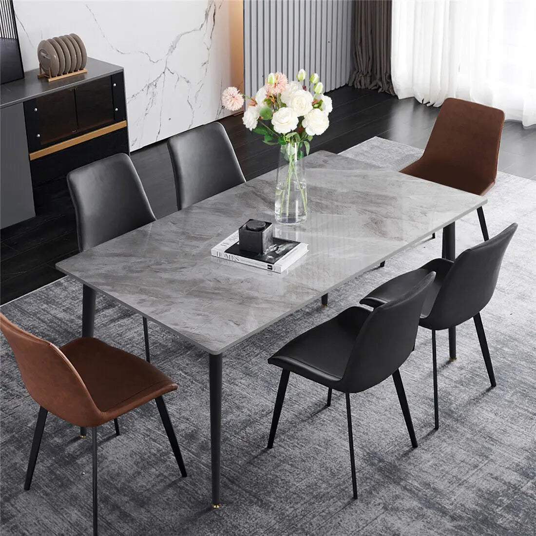 Modern Marble Dining Table with Metal Frame for Stylish Dining