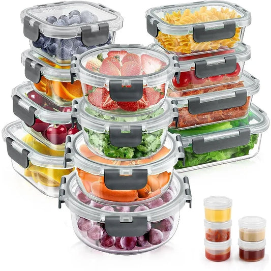 34pcs Glass Food Storage Containers With Lids Set Leak Proof
