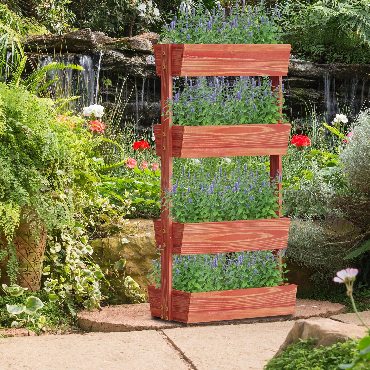 Finishing 4 Tier Vertical Garden Bed Wooden Planter Stand