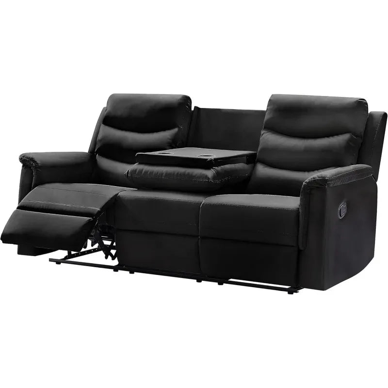 Comfy Scandinavian Leather Sofa Set with Recliners and Cup Holders