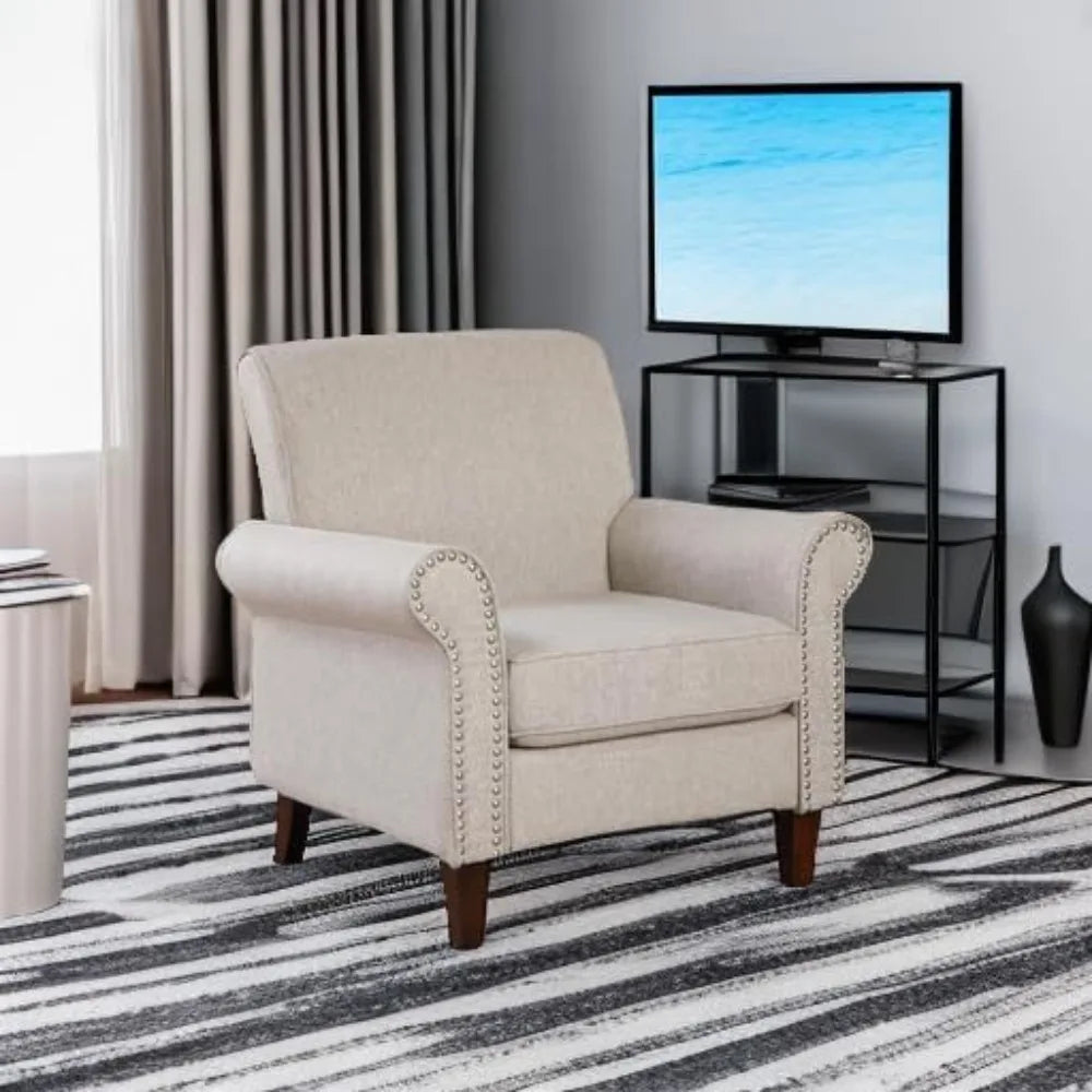 Comfy Upholstered Living Room Chair with Rolled Armrest