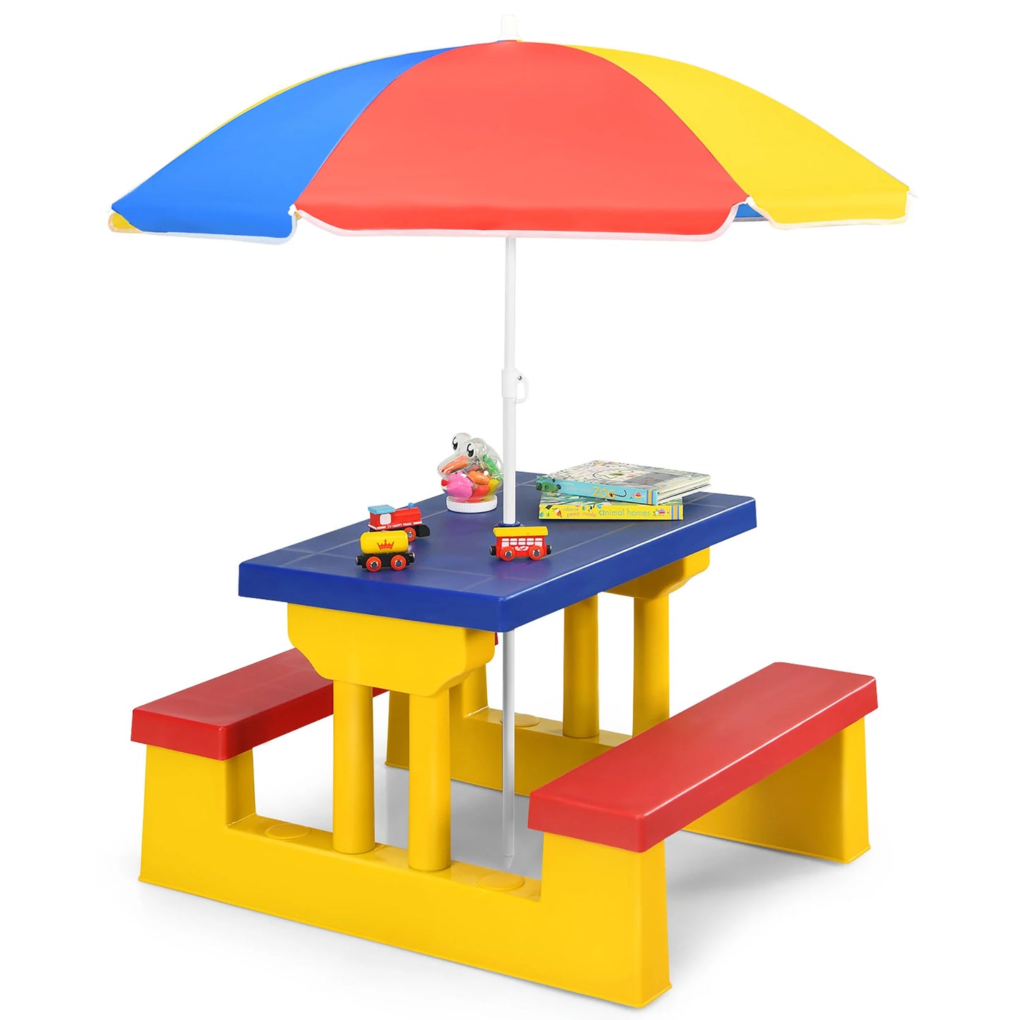 Kids Picnic Table Set With Removable Umbrella For Outdoor Fun