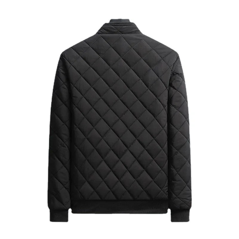 DEE MOONLYCN Diamond Pattern Fleece Lined Bomber Jacket For Men