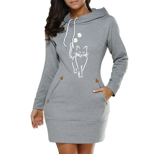 Casual Hooded Dress With Irregular Collar For Stylish Women