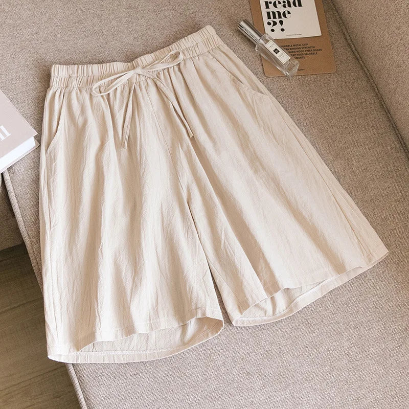 Women’s Casual High Waist Cotton Shorts with Pockets
