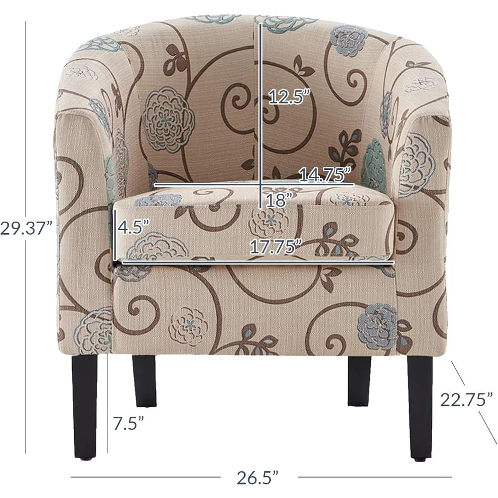 Linen Round Accent Barrel Chairs Set of Two