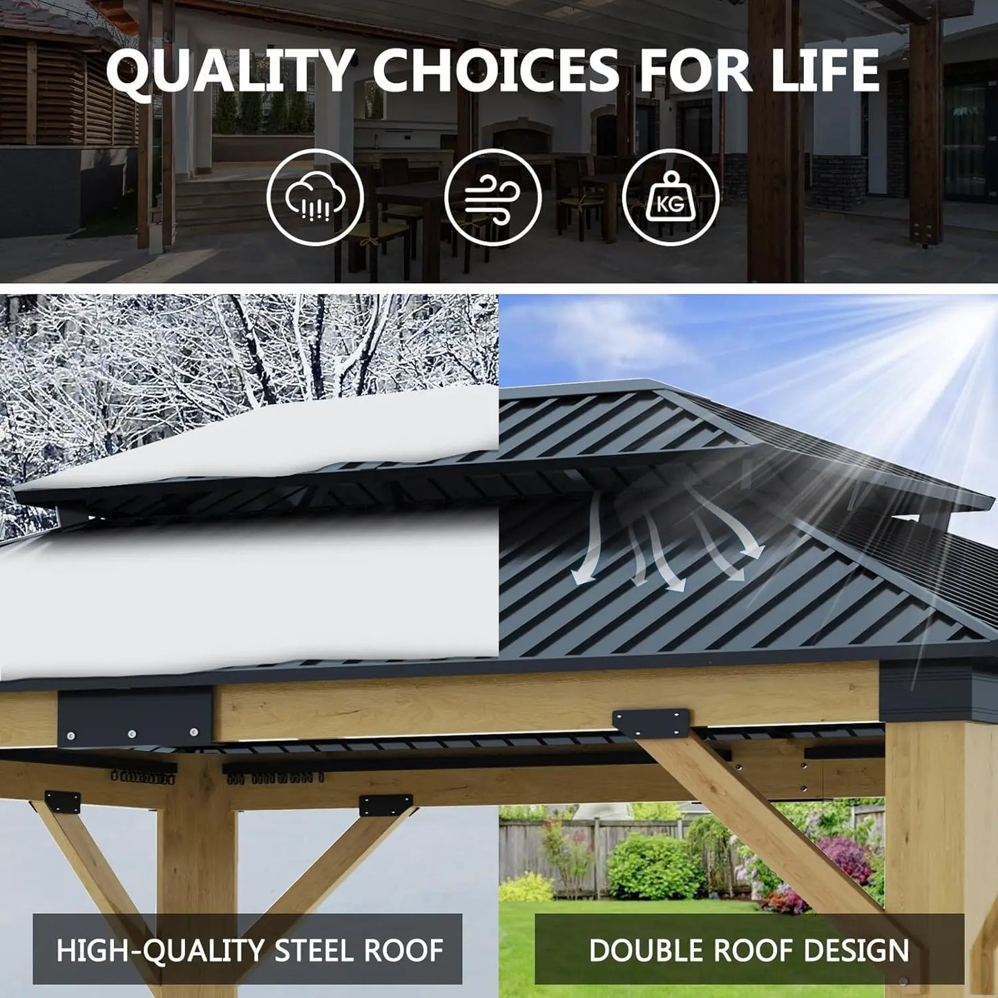 High-Concerned Outdoor Wood Gazebo Aluminum Roof Hardtop