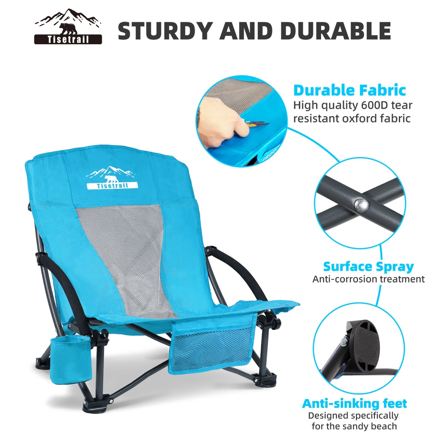Tisetrail Portable Beach Chair With Cooler Bag Cup Holder