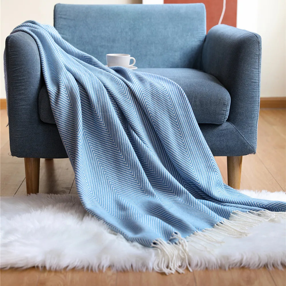 Nordic Stripes Throw Blanket Sofa Cover Bed End Towel Bedroom Decoration Leisure Soft Shawl Warm Boho Decor Bedspread