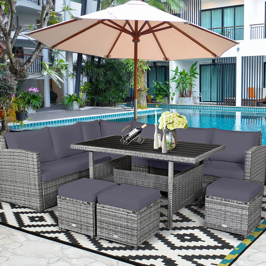 Homasis 7 Piece Patio Rattan Dining Set With Sectional Sofa