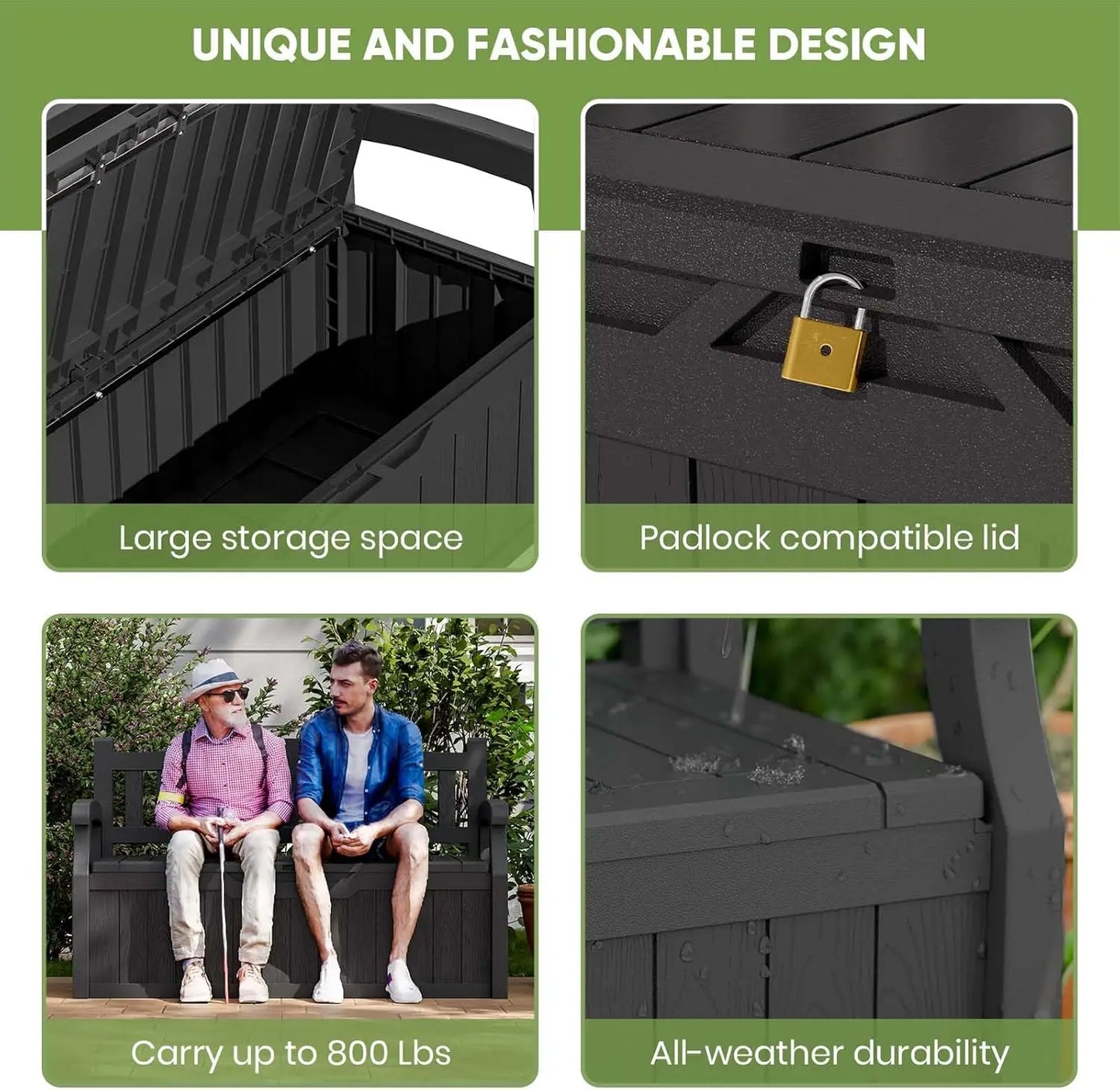 XMSJ 70 Gallon Plastic Storage Bench Water Resistant Deck Box for Patio Furniture Garden Tools Pool Outdoor