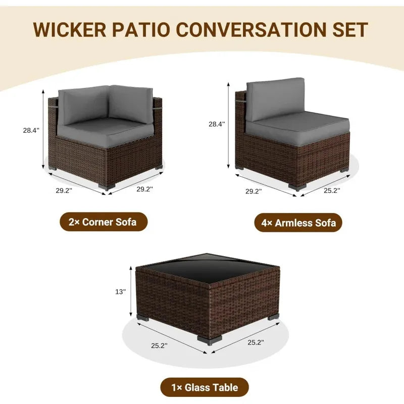 Modular 7-Piece Patio Conversation Set with Coffee Table