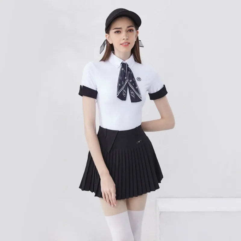WH Light Snow Women Golf Sport TShirt Pleated Skirt