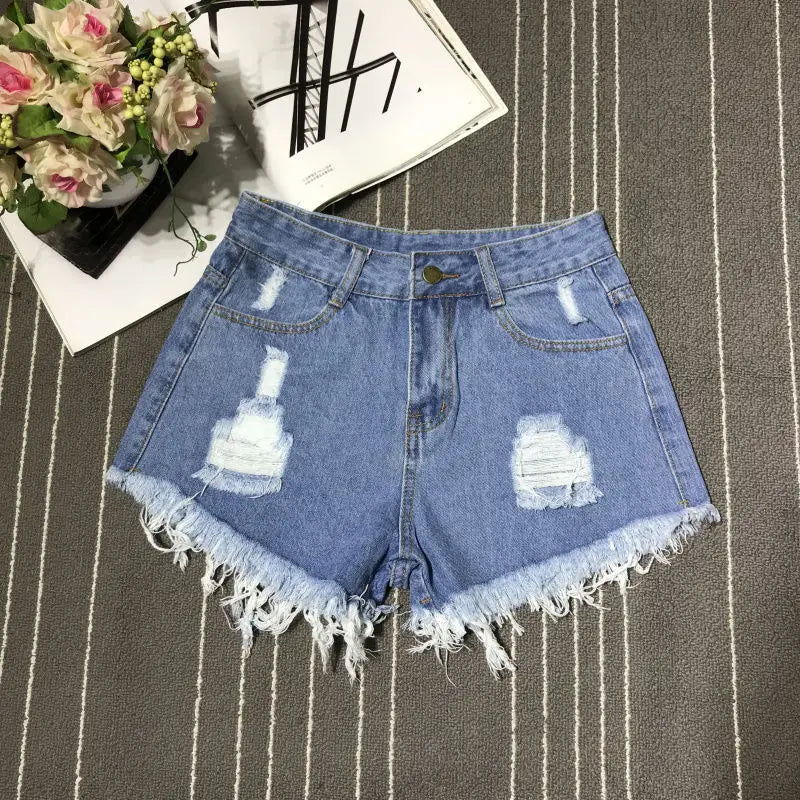CN Guangdong High Waist Hollow Out Denim Shorts Women