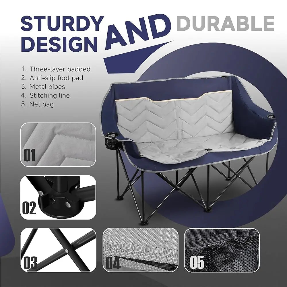 Hign-concerned Double Camping Chair Loveseat Cup Holders