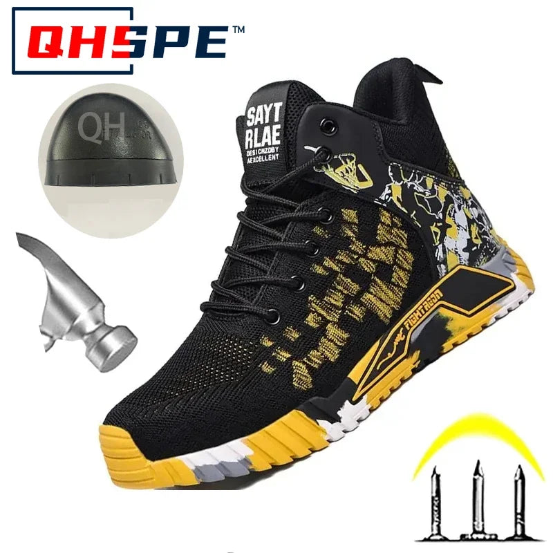 All Seasons Men's Safety Shoes Breathable Steel Toe Cap Impact Proof Puncture Mid Cut Sneakers