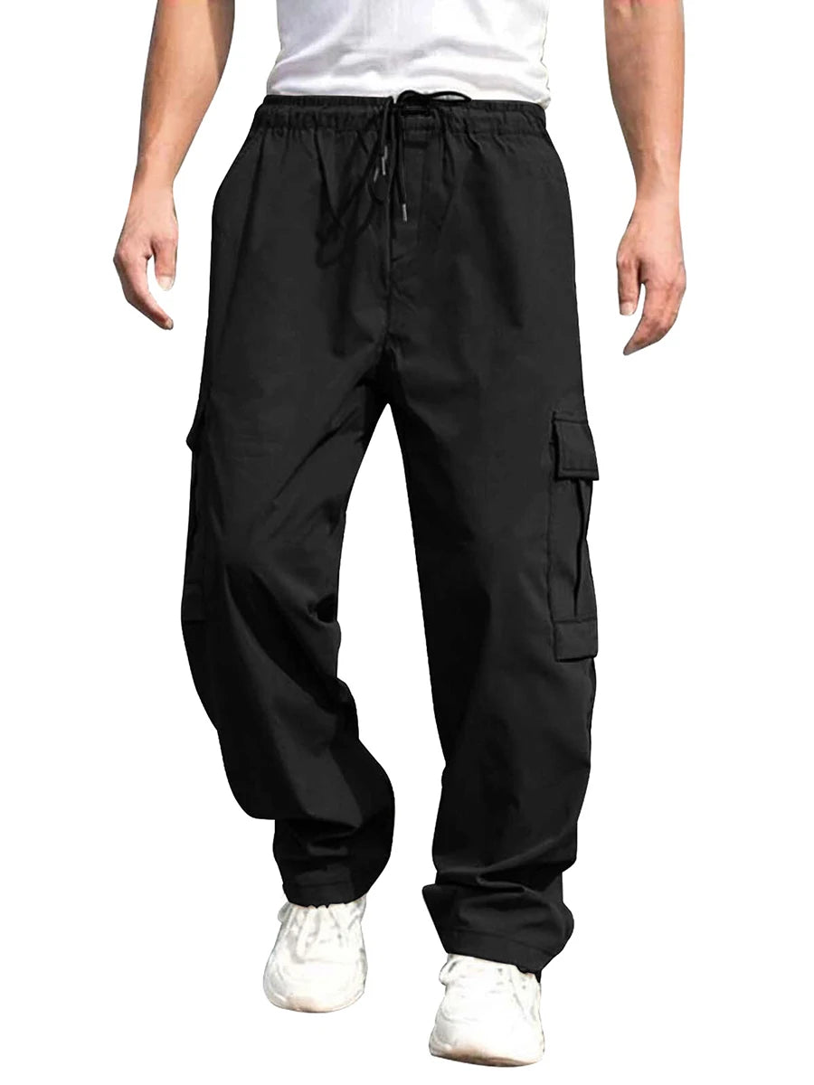 Hirigin Men's Loose Cargo Pants With Pockets Drawstring Waist