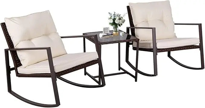 3-Piece Patio Bistro Set With Outdoor Rocking Chairs And Glass Coffee Table For Stylish Outdoor Living