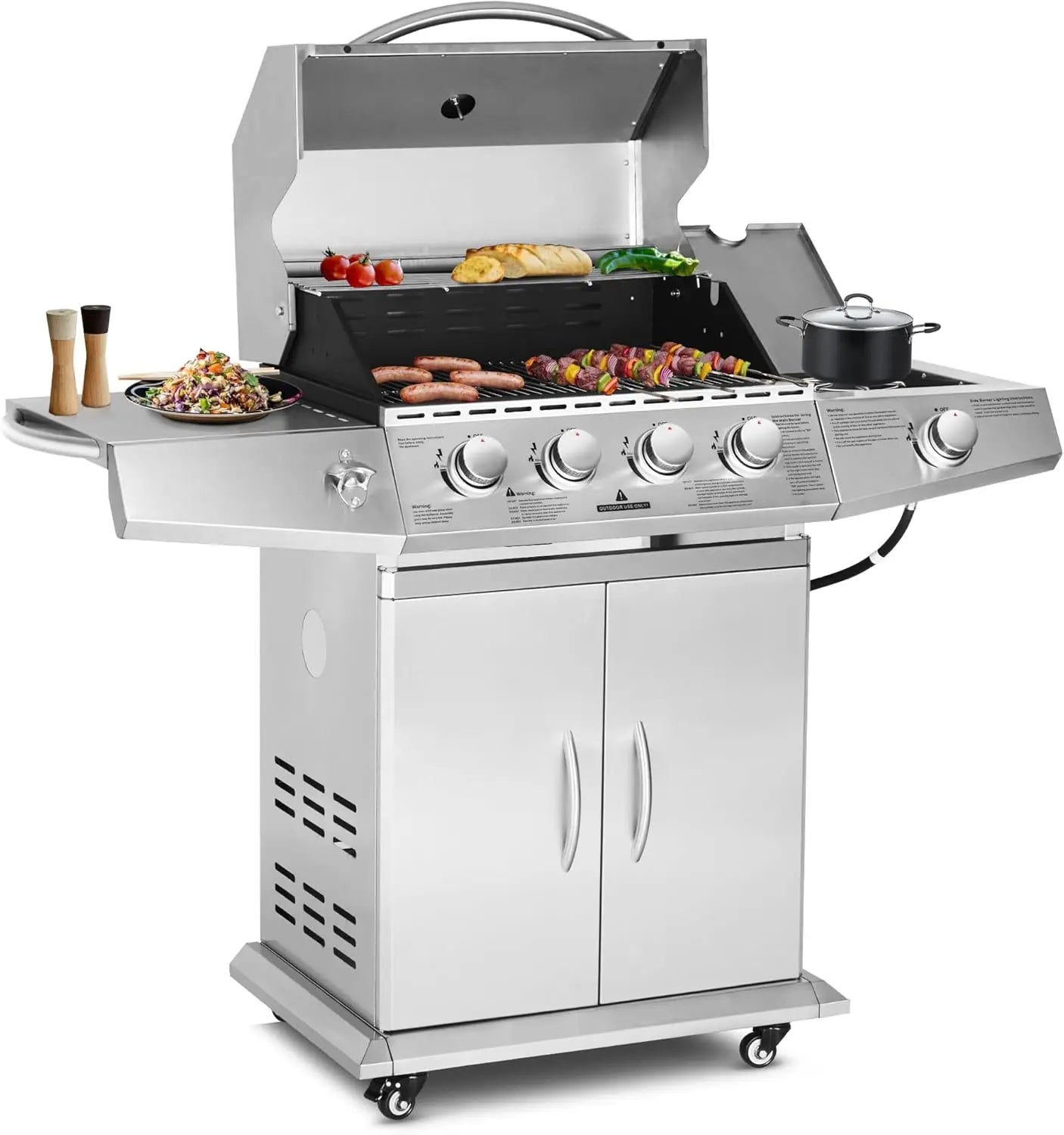 Stainless Steel Propane Gas Grill With Side Burner For Outdoor Cooking