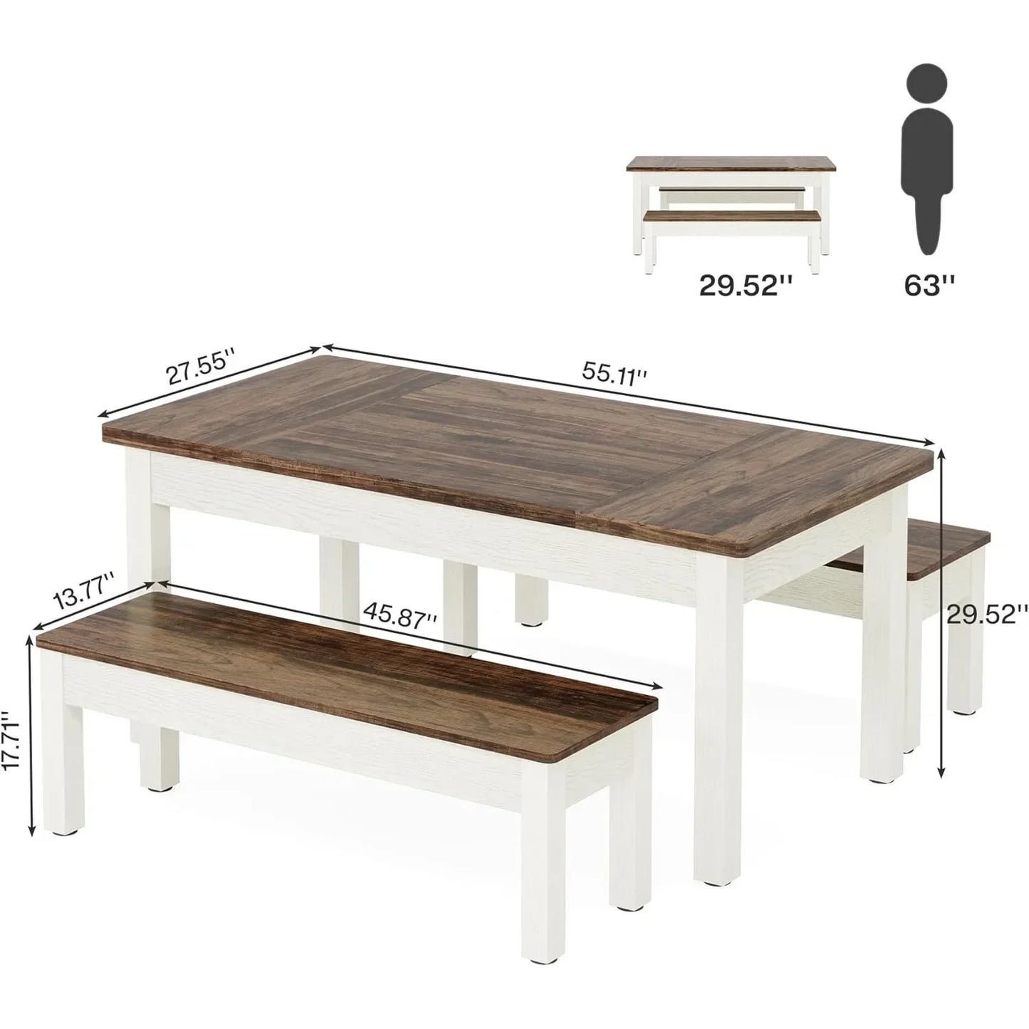 Little Tree Farmhouse Dining Table Set for 4-6 Benches