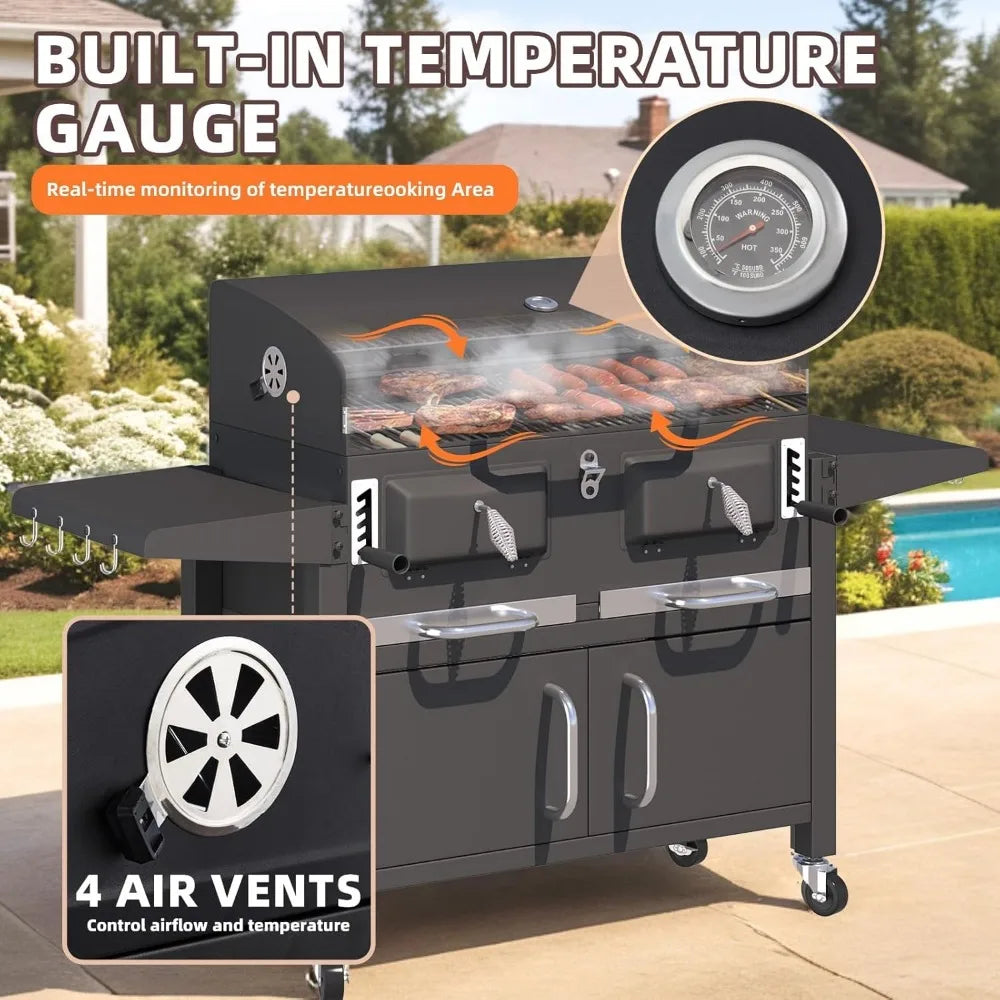 Fuel Charcoal Grill Oversized Thermometer And Lifting Trays