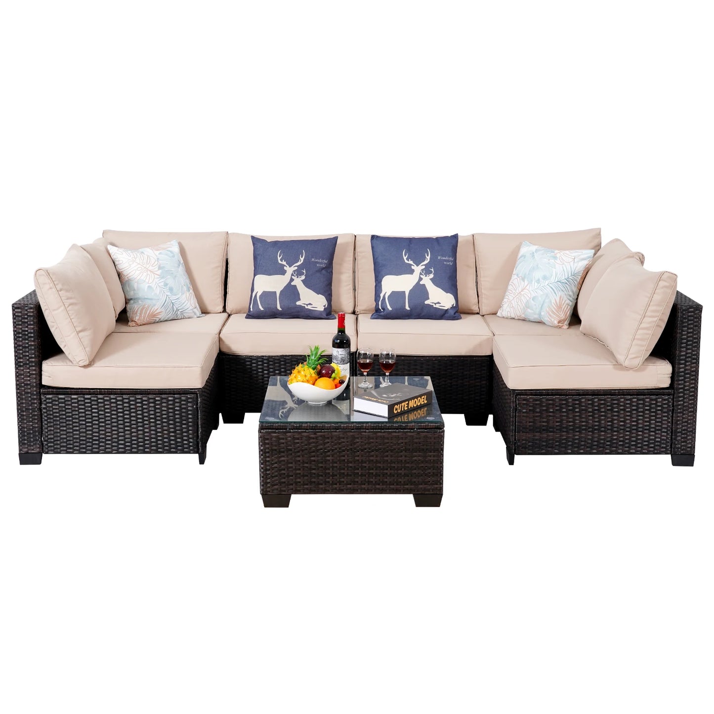 Naga Bahna 7 Piece Outdoor Patio Rattan Sectional Sofa