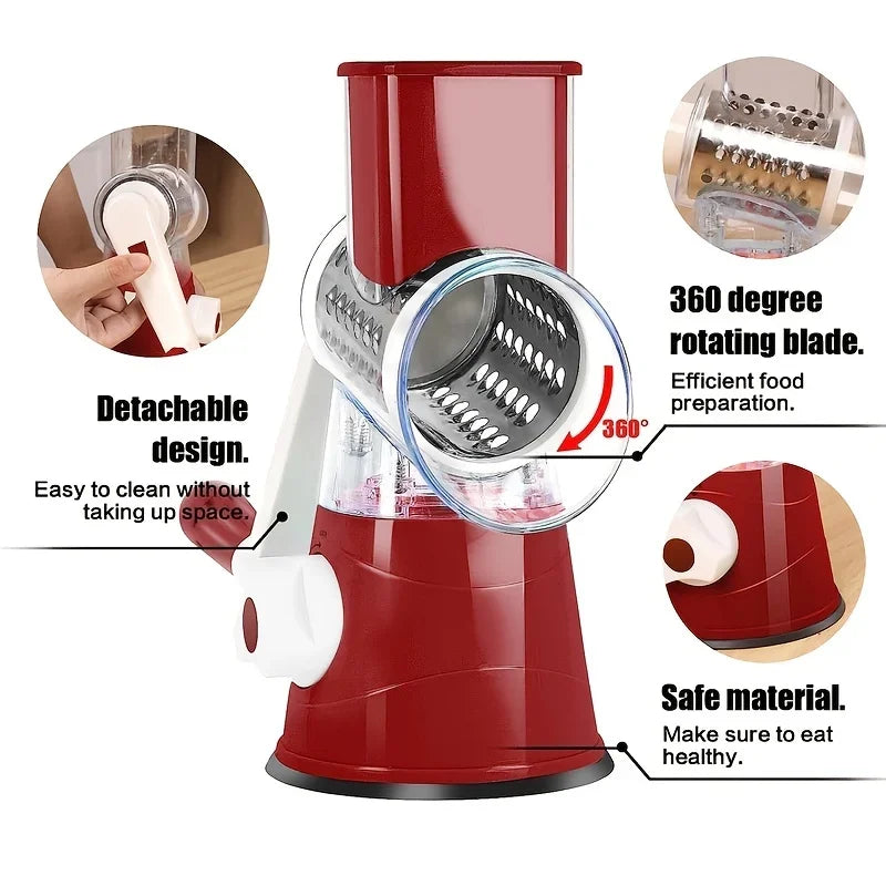Vegetable Cutter and Slicer Manual Kitchen Cheese Chopper with 3 Sharp Drums