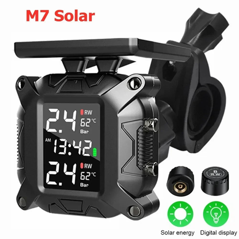 Solar Charging TPMS Motorcycle Tire Pressure Monitoring With Temp Alarm