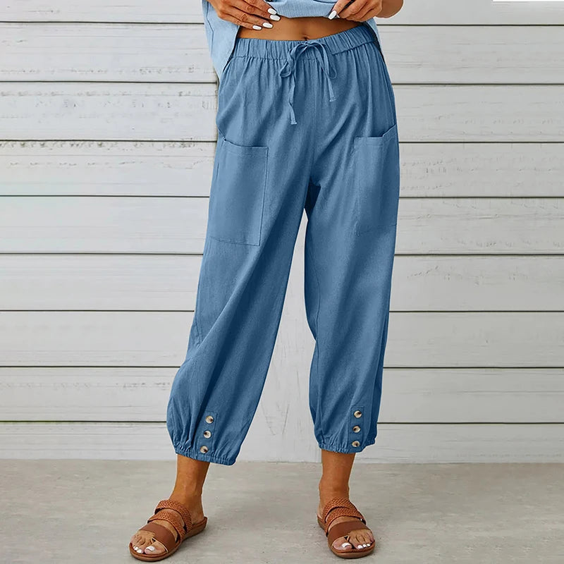 Women’s Loose Fit Cotton Linen Wide Leg Trousers for Comfort