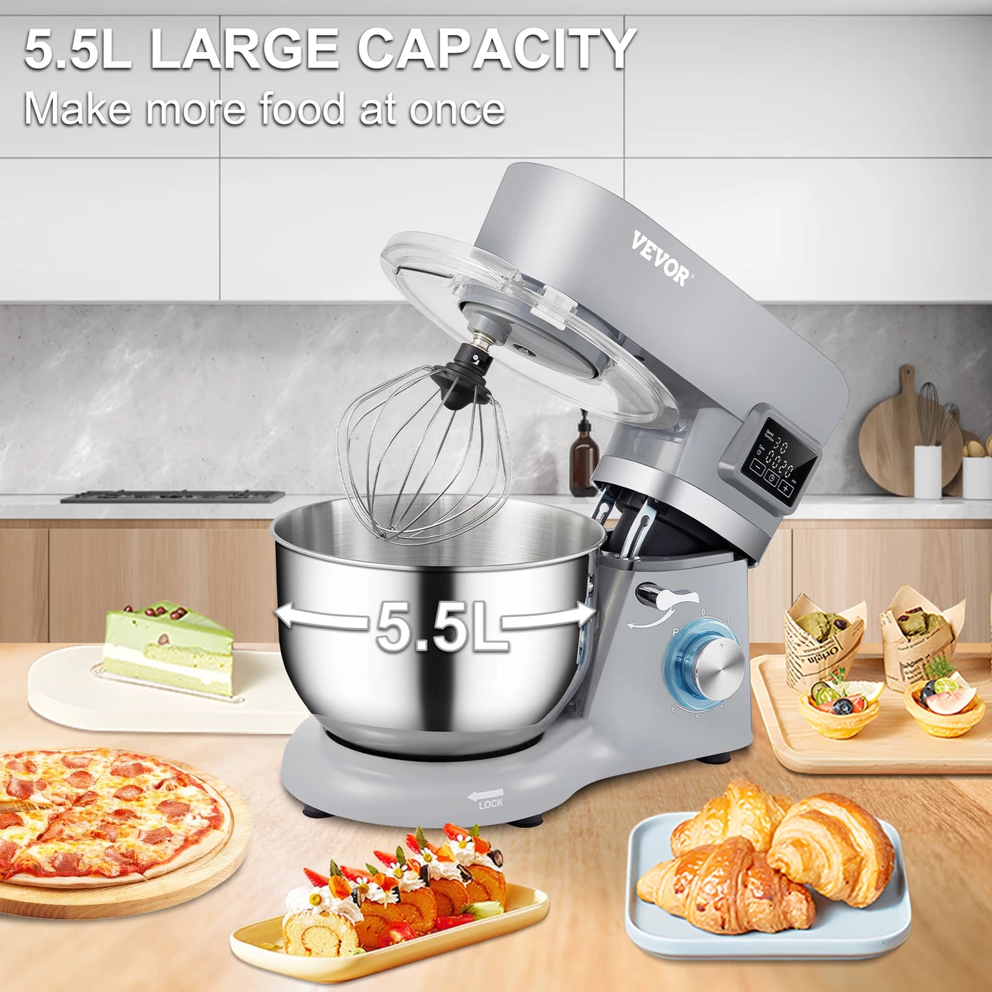 VEVOR 5.5 7L Electric Stand Mixer With 6 Speeds And LCD Screen