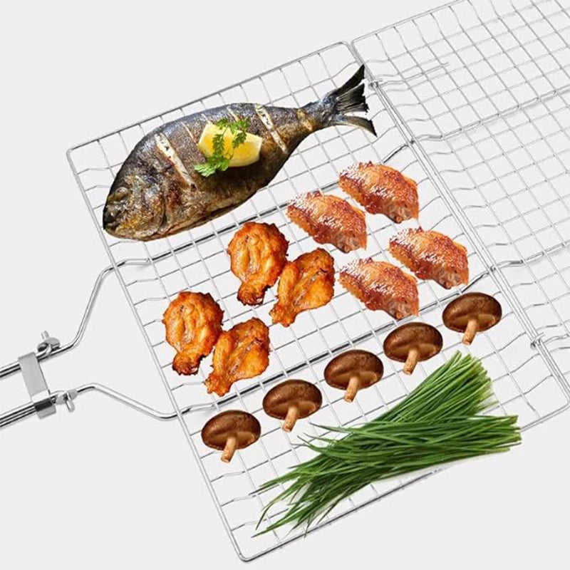 Folding Portable Stainless Steel BBQ Grill Basket for Cooking