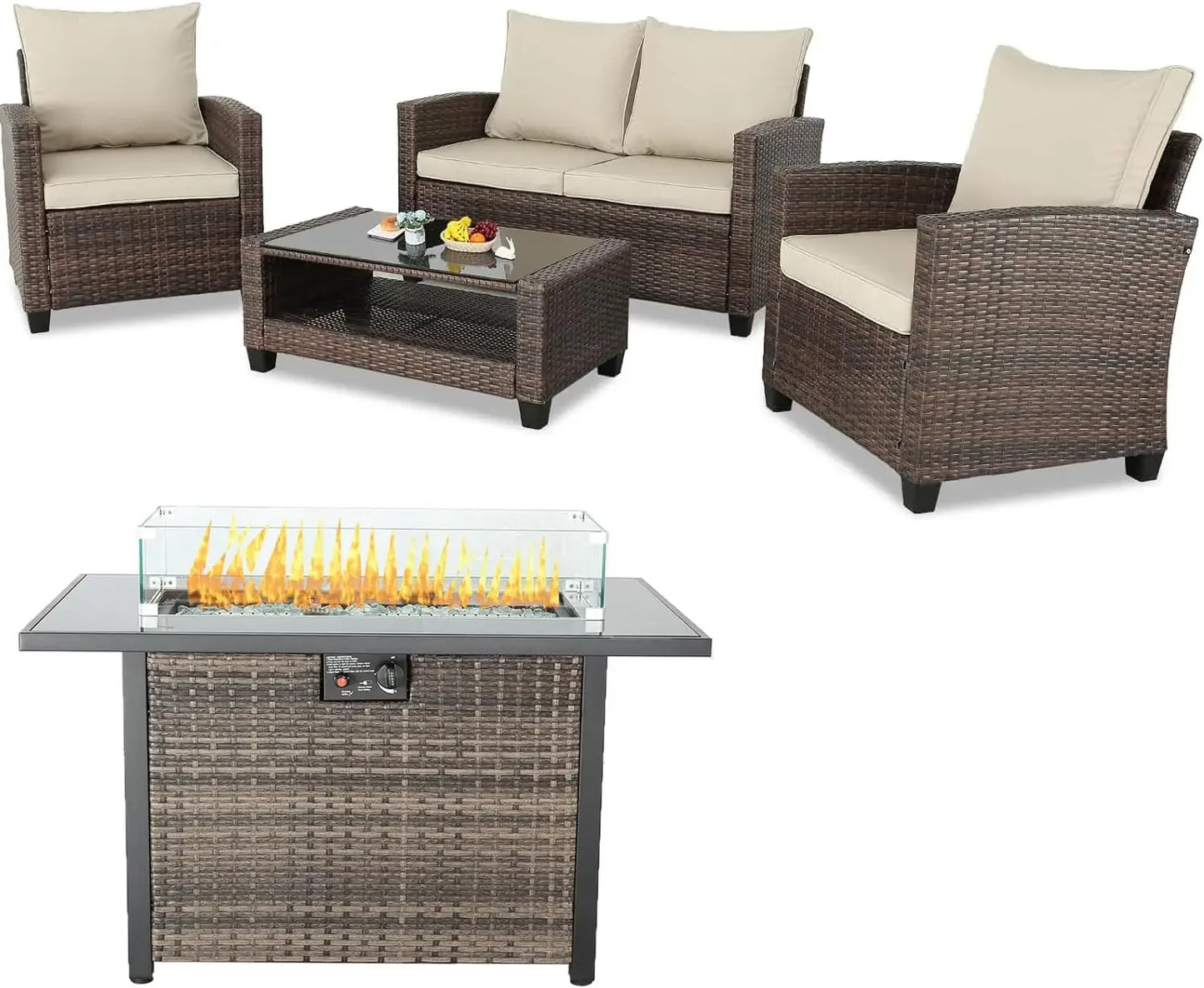 3 4 5 Pieces Patio Furniture Sets Outdoor Sectional Wicker Set Outdoor Conversation Set Patio Loveseats with Coffee Table