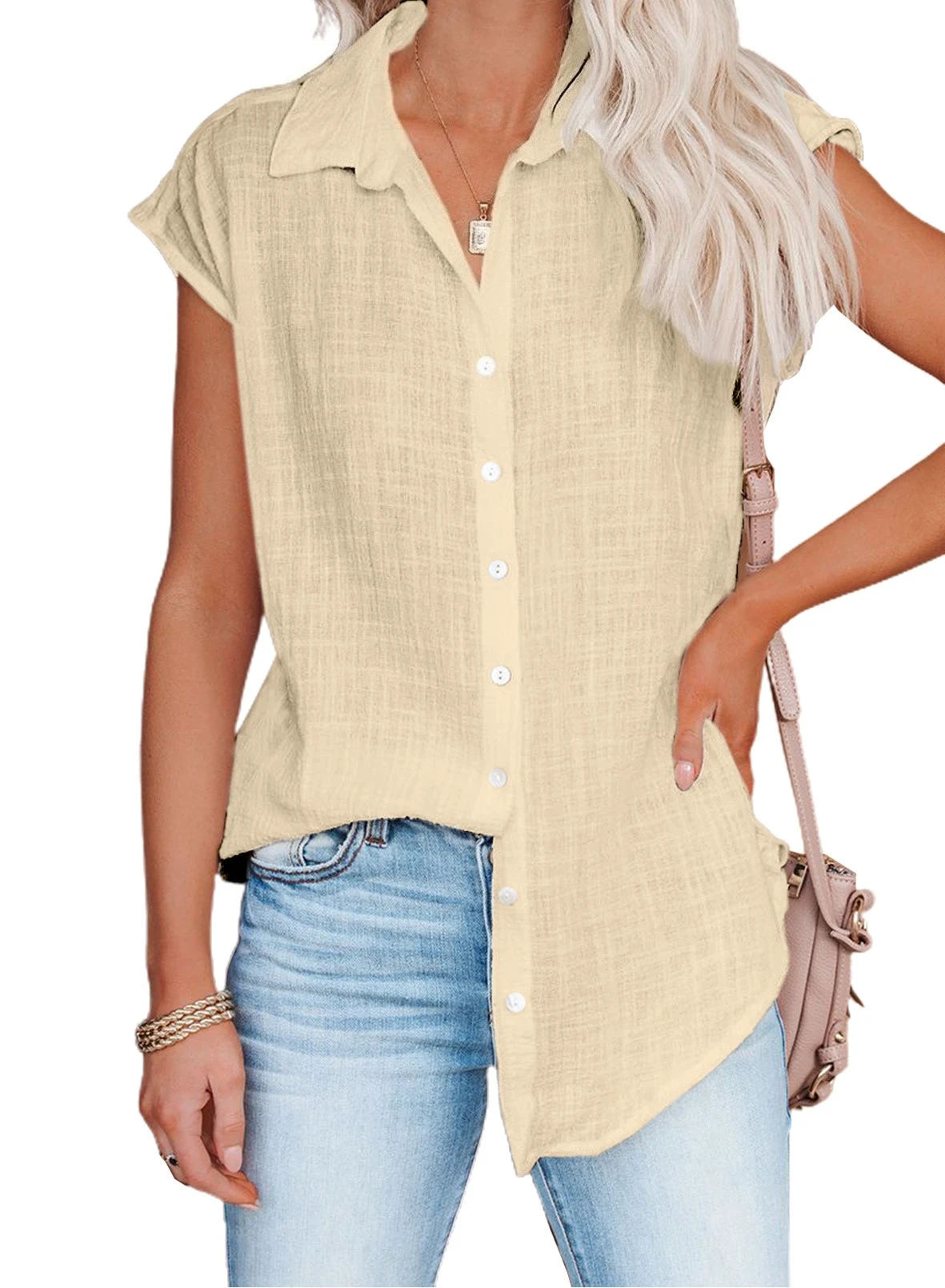 HallolillaCN Summer Cotton Linen Shirt Women Loose Top