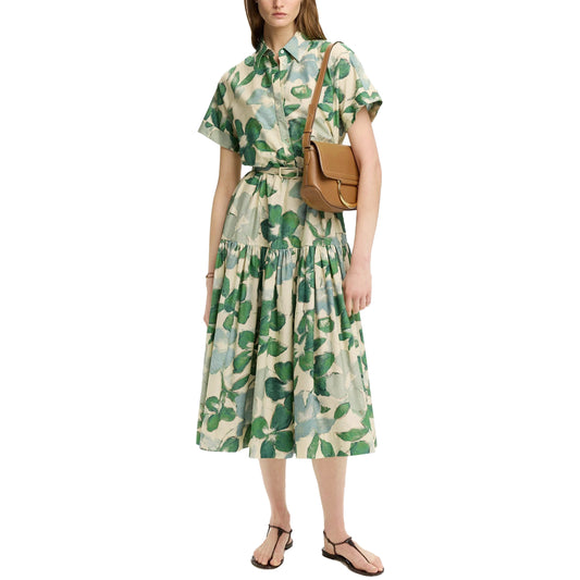 Elegant Summer Dress with Pleated Design and Belted Waist