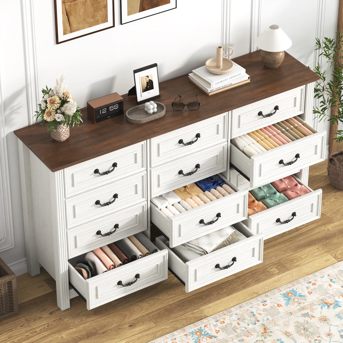 QiaoShiRen Modern Wood Dresser With 12 Drawers For Bedroom