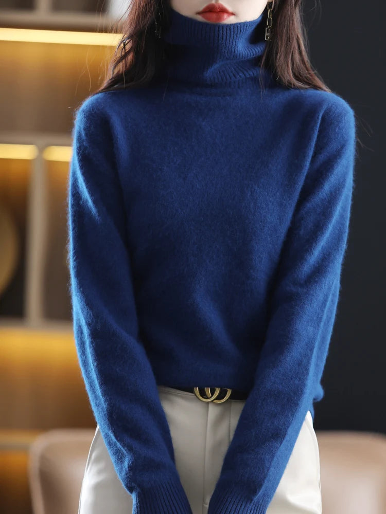 LHZSYY Mink Cashmere Turtleneck Sweater for Women Warm