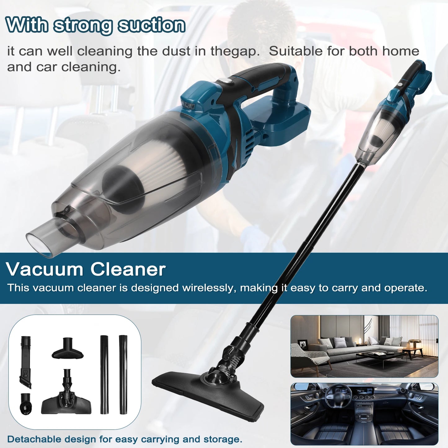 Powerful Wireless Car Vacuum Cleaner for Home and Auto Use