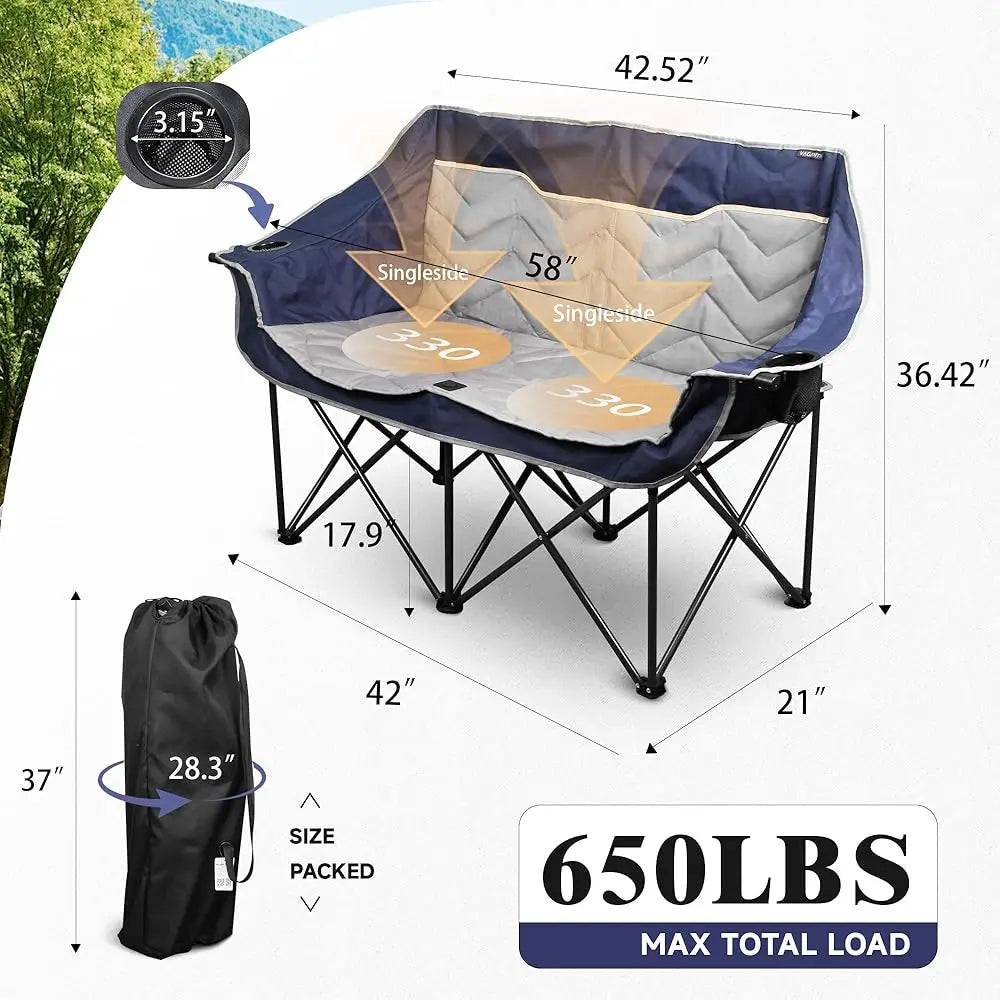 Hign-concerned Double Camping Chair Loveseat Cup Holders